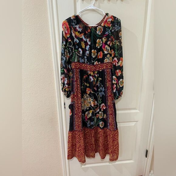Anthropologie Adair Velvet-Trimmed Midi Dress Size 2 - Picture 2 of 8